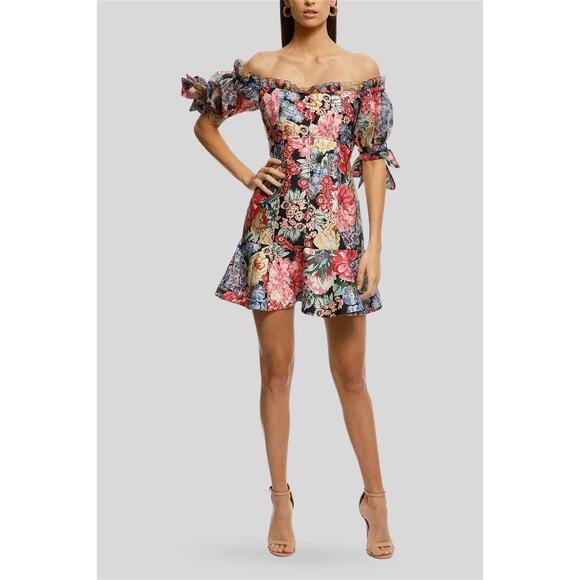 Keepsake Runaway Floral Off-the-shoulder Dress Black Hydrangea Renaissance M - Picture 1 of 13